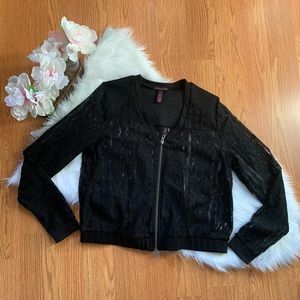 Black Lace Bomber Jacket